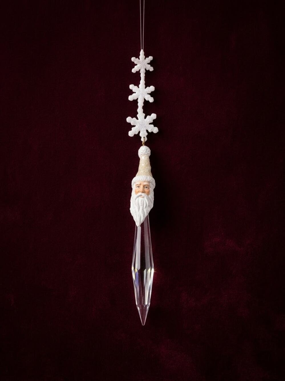 Vintage Department 56 Santa Icicle Ornament with Glittered Snowflake Chain